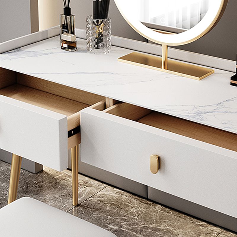 Vanity bianco con tavolo da trucco e sgabelli, cassetti 1/2 cassetti - 31,89 "H