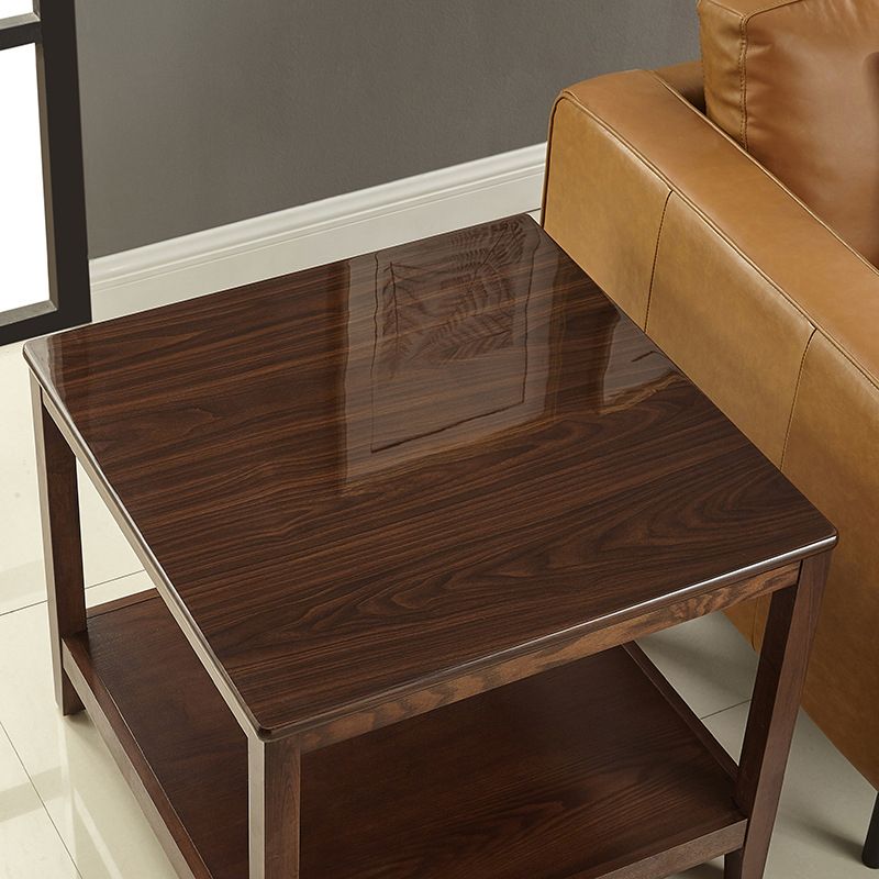 Farmhouse Square Wood Top End Table 4 Legs Sofa Side Table  with Shelves