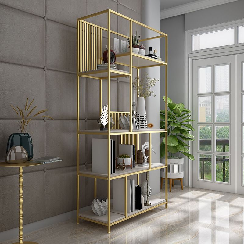 Metal and Wooden Bookshelf Vertical Open Etagere Bookcase with 5 Shelves