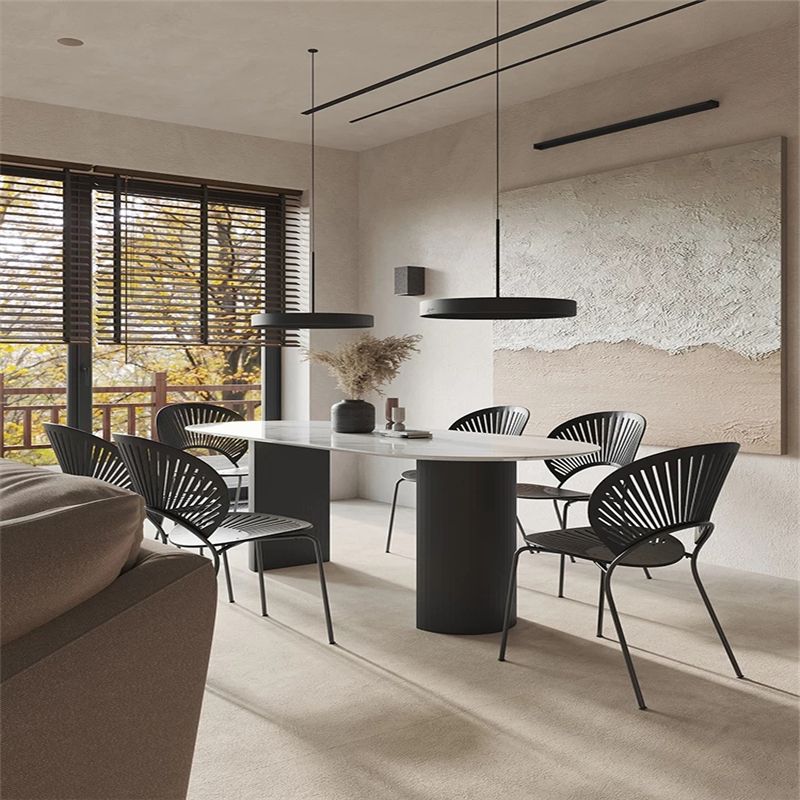 Contemporary Style Furniture Oval Double Pedestal Dining Site Table for Home Clearhalo ' dining_table' 'Dining Tables & Seating' 'Dining Tables' 'furn' 'furn_dining_table' 'Furniture' 'furniture_dining_table' 'Kitchen & Dining Furniture' 'kitchen&dining_furn' 'kitchen' 'kitchen_dining_table' 1200x1200_22bad18c-1f7a-41e3-bf59-fa7de8ede708