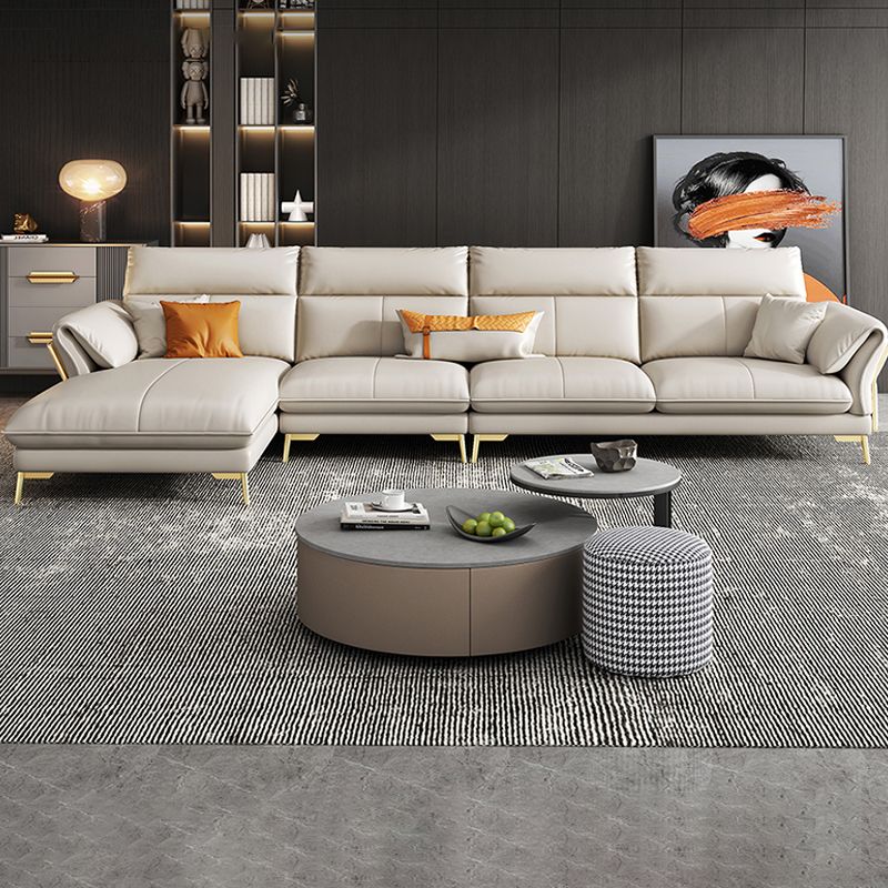 Divano sezionale in pelle autentica da 37,4 "divano ad alta crema con cuscino