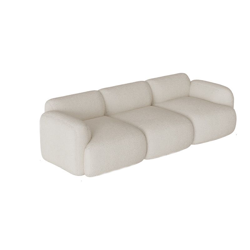 Contemporary 27.5" H White/ Brown Fleece Square Arm Sofa For Living Room