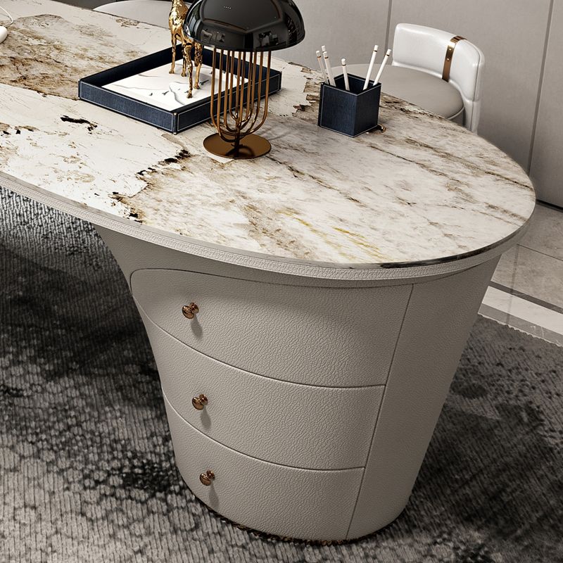 Bureau de bureau en métal Glam Style Stone Writing Bureau avec 3 tiroirs