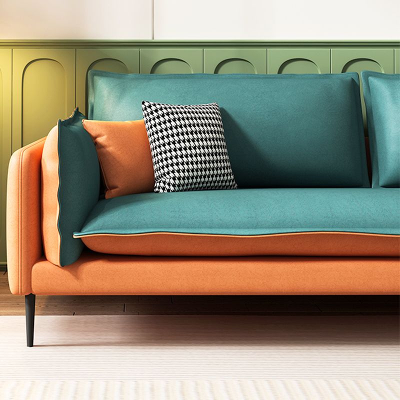 Square Arm Contemporary Faux Leather Sofa Couch in Green and Orange Clearhalo 'furn' 'furn_sofas' 'Furniture' 'furniture_sofas' 'Living Room Furniture' 'Sofa' 'sofas' 1200x1200_22c4b9ec-7256-4b96-bc6a-4e0aa9e0ba38