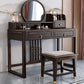 Solid Wood Vanity Set with Stool Set Brown Dresser with 3-Drawer and Mirror