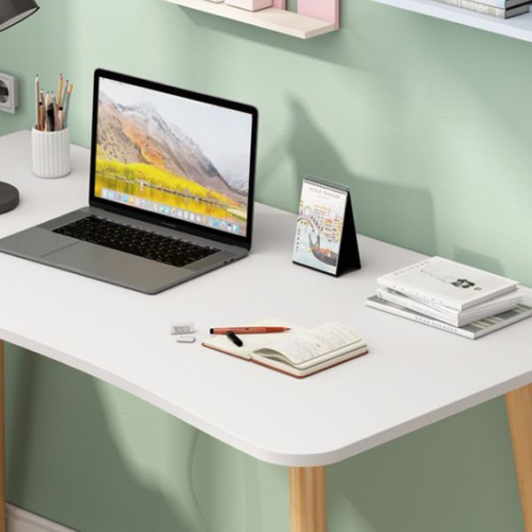 Modern White and Brown Office Desk Parsons Wooden Curved Writing Desk for Bedroom Clearhalo 'furn' 'furn_office_desk' 'Furniture' 'Office Desks' 'Office Furniture' 'office_desk' 1200x1200_22c9102c-4fa0-4dc0-aa3f-b09736cc2180