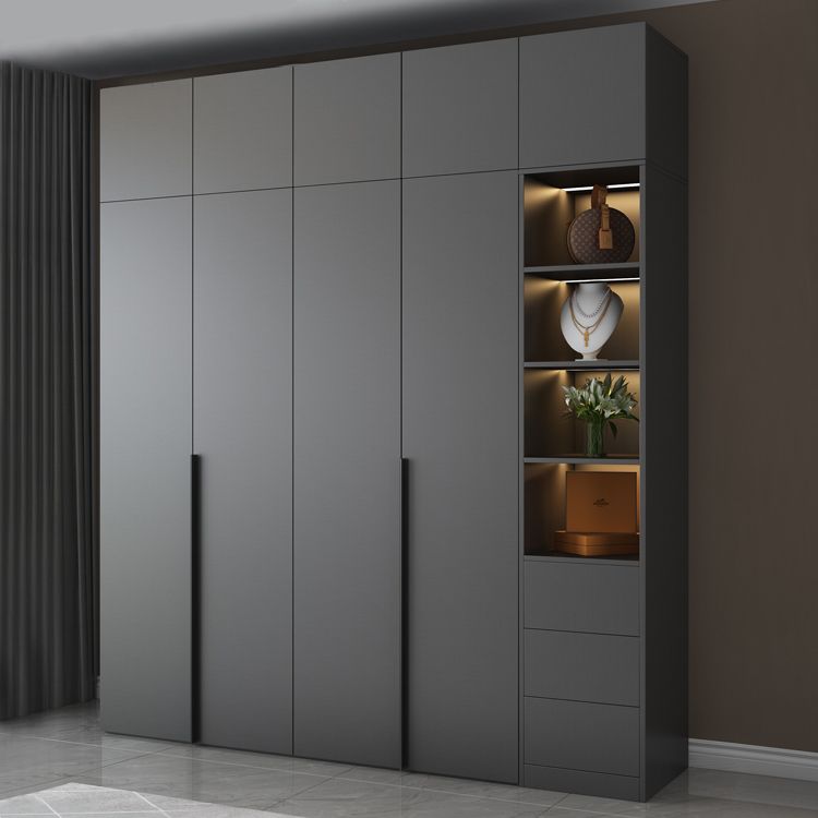 Grey Contemporary Style Wardrobe Armoire Engineered Wood Wardrobe