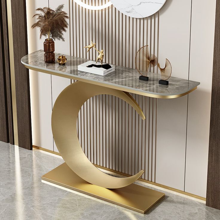 31.5 "H Glam Mal Half Moon Consola Acento de acento Tabla de consola de acabado antiguo