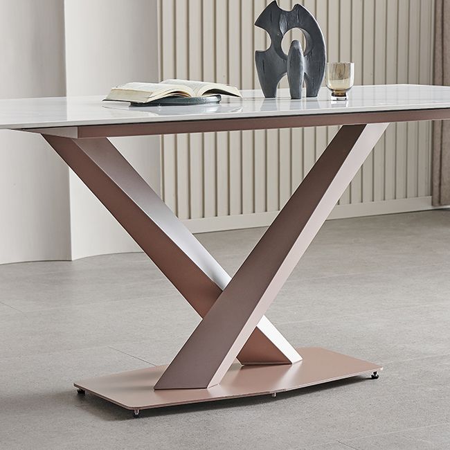 Traditional Luxury Dining Table White Sintered Stone Table with Rose Gold Frame Clearhalo ' dining_table' 'Dining Tables & Seating' 'Dining Tables' 'furn' 'furn_dining_table' 'Furniture' 'furniture_dining_table' 'Kitchen & Dining Furniture' 'kitchen&dining_furn' 'kitchen' 'kitchen_dining_table' 1200x1200_22ccf87e-02b2-4f9e-b74b-60183a05d99e