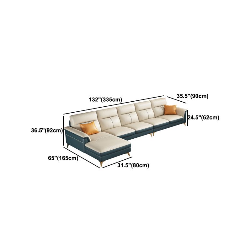 Pillow Top Arm Genuine Leather Sectionals, Cushion Back 36.2" Sectional Sofa in Ivory Clearhalo 'furn' 'furn_sectionals' 'Furniture' 'Living Room Furniture' 'Sectionals' 1200x1200_22cf7df7-f945-4164-8e65-13a2009524d2