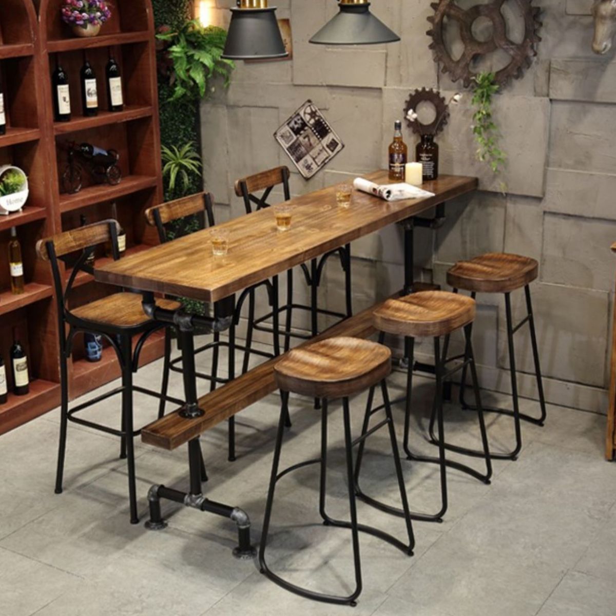 Tavolo da bar per barra top in legno rettangolare tavolo da barra industriale con base di cavalletto