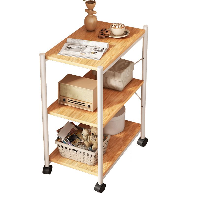 ホイールエンドテーブル2つの棚付きの木製ソファサイドアクセントテーブル