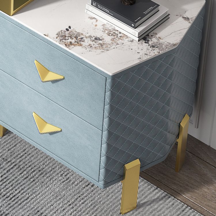 Faux Leather Makeup Dressing Table Stool Set Blue Makeup Vanity