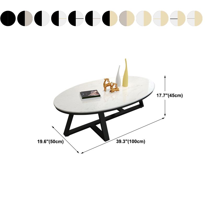 Cross Legs Coffee Table with Stone Oval Top and Iron Base Cocktail Table Clearhalo 'Coffee & Accent Tables' 'Coffee Tables' 'coffee_tables' 'furn' 'furn_coffee_tables' 'Furniture' 'Living Room Furniture' 1200x1200_22df0e32-8fe9-411b-aeeb-03b389446788