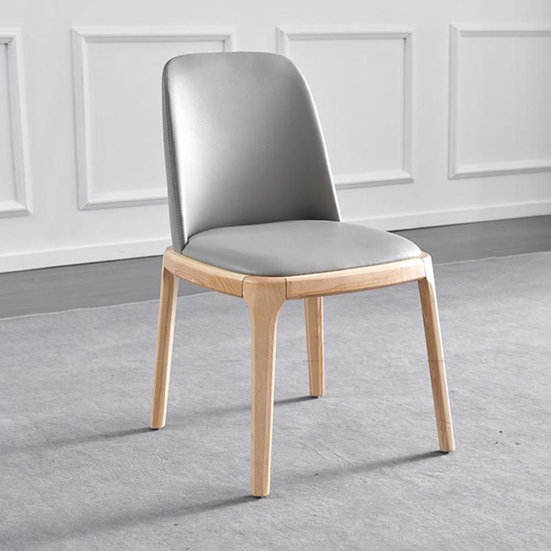 Contemporary Side Chair Leather Dining Chair with Solid Wood Legs
