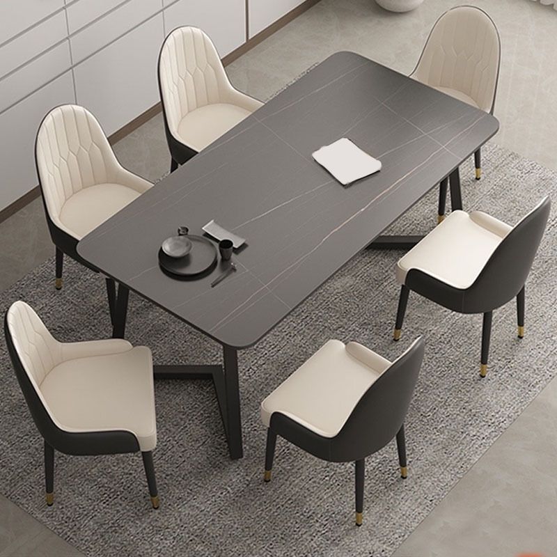 Modern Matte Finish Dining Table for Home Stone Top Dinette Table with Metal Sled Clearhalo 'Dining Tables & Seating' 'Dining Tables' 'dining_table' 'furn' 'furn_dining_table' 'Furniture' 'Kitchen & Dining Furniture' 1200x1200_22e4c96d-fb8d-45c2-ac41-9dc7a18bb44e