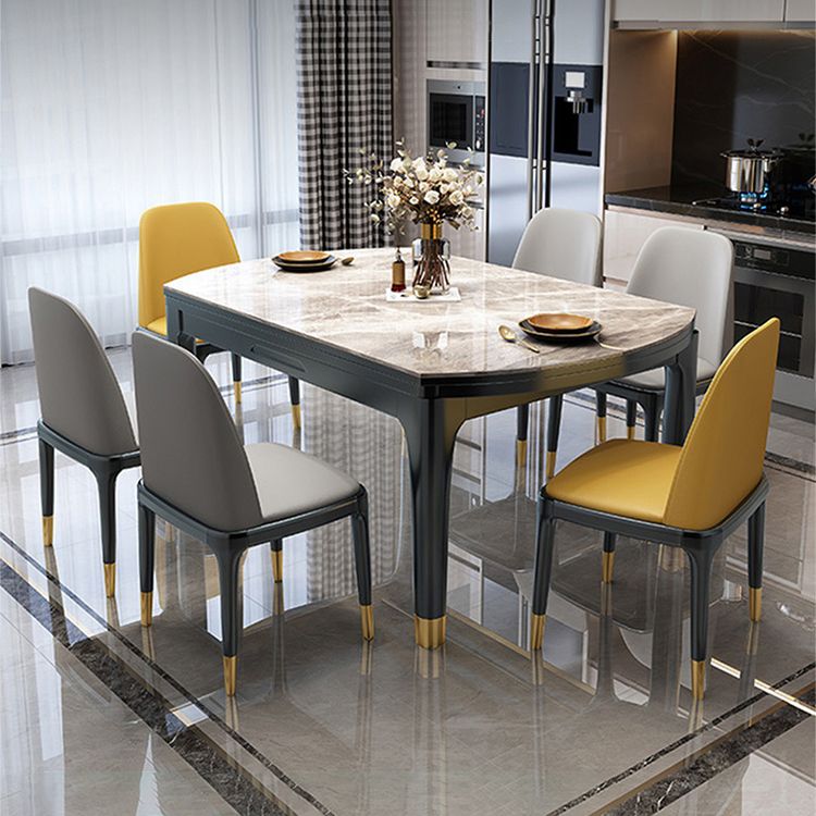 Contemporary Extendable Stone Dining Table with Wood Base and Double Drop Leaf Clearhalo 'Dining Tables & Seating' 'Dining Tables' 'dining_table' 'furn' 'furn_dining_table' 'Furniture' 'Kitchen & Dining Furniture' 1200x1200_22e59961-94c4-4d65-b633-86ac35ffcbfe
