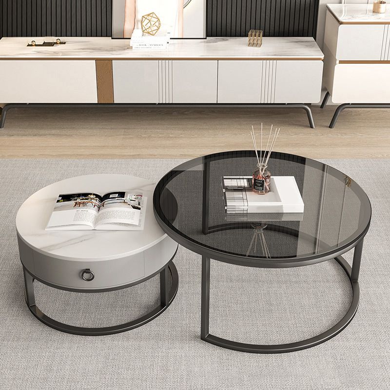 Rahmen-Basis-Design, runder Glas-/Kunsttisch, Couchtisch mit Metallbasis