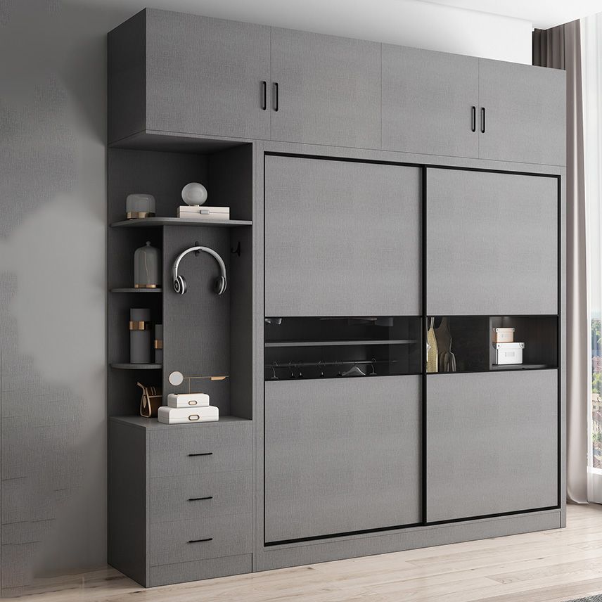 Asta di guardaroba in legno di colore grigio incluso armadio guardaroba con porta scorrevole