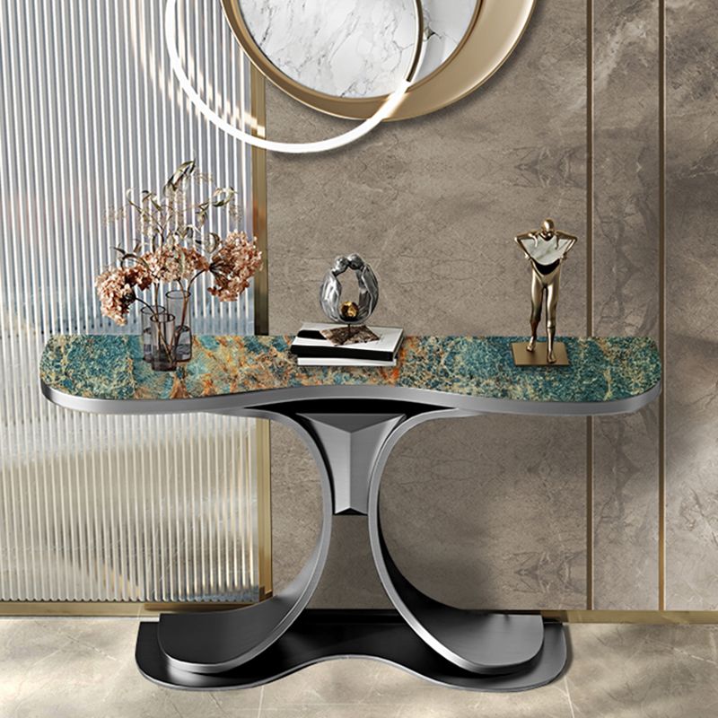 Glam Free Form Console Accent Table with Stainless Steel Bracket for Hall