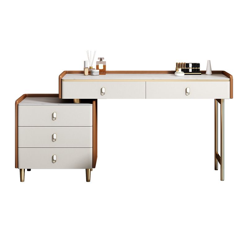 Glam Stone Top Vanity Makeup Dressing Table Set with Storage Drawers