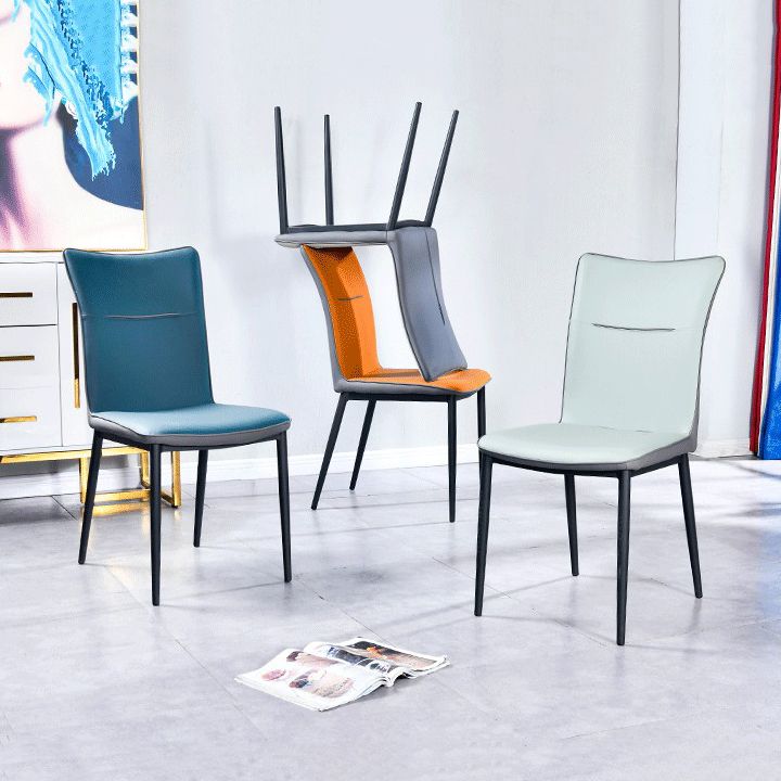 Leather Upholstered Dining Chairs Solid Back Side Chairs with Metal Legs Clearhalo ' kitchen&dining_furn' 'Dining Chairs' 'Dining Tables & Seating' 'dining_chair' 'furn' 'furn_dining_chair' 'Furniture' 'furniture_dining_chair' 'Kitchen & Dining Furniture' 'kitchen' 1200x1200_22f54ed6-a393-4bfe-9176-d935dd07baec