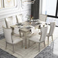 Modern Golden Wood Table Set of 5/7 with Rectangle Table Dining Set with Leather Chairs Clearhalo 'Dining Room Sets' 'Dining Tables & Seating' 'dining_room_set' 'furn' 'furn_dining_room_set' 'Furniture' 'furniture_dining_room_set' 'Kitchen & Dining Furniture' 'kitchen&dining_furn' 'kitchen' 1200x1200_22f5fb6a-7aab-4ebf-837f-7b4bb5891e6d
