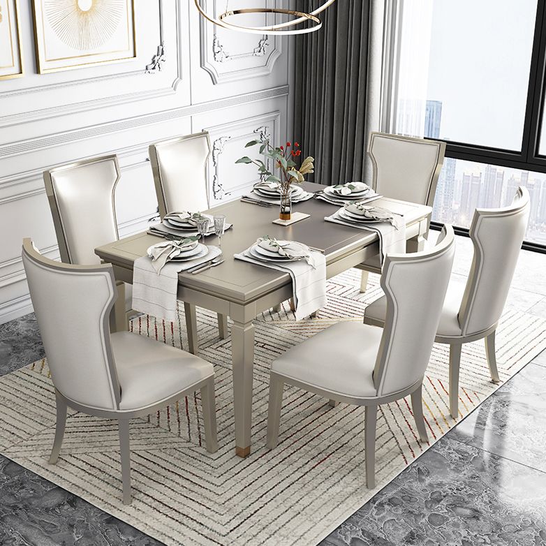 Modern Golden Wood Table Set of 5/7 with Rectangle Table Dining Set with Leather Chairs Clearhalo 'Dining Room Sets' 'Dining Tables & Seating' 'dining_room_set' 'furn' 'furn_dining_room_set' 'Furniture' 'furniture_dining_room_set' 'Kitchen & Dining Furniture' 'kitchen&dining_furn' 'kitchen' 1200x1200_22f5fb6a-7aab-4ebf-837f-7b4bb5891e6d