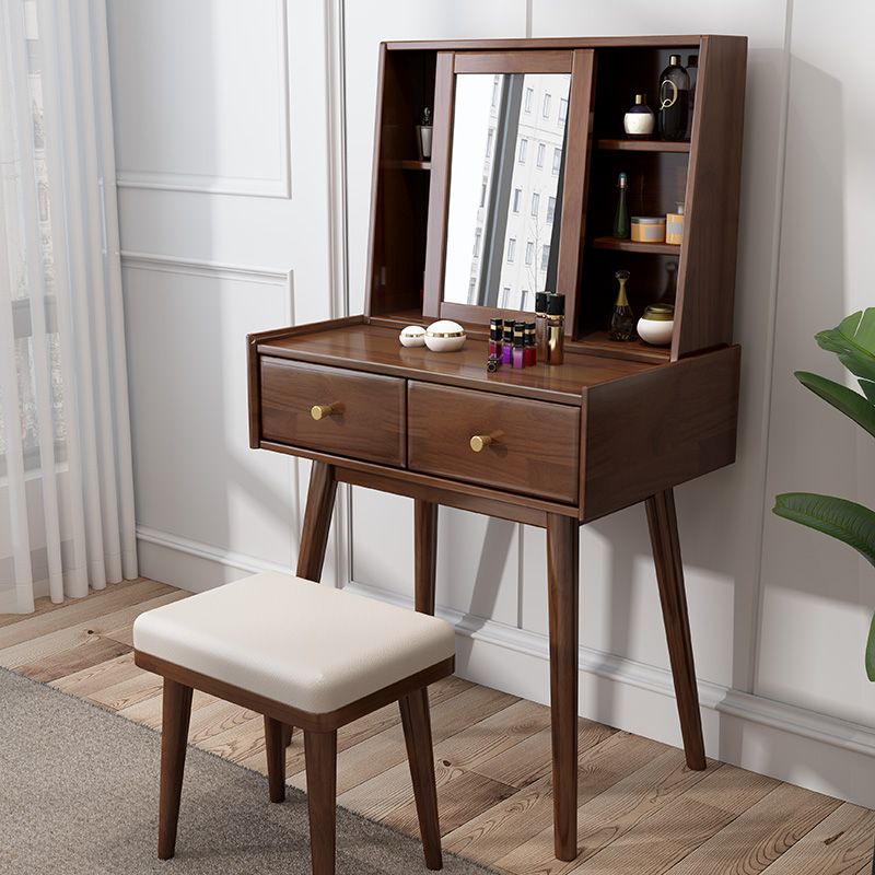 Scandinavian Dressing Table with Mirror and 2-Drawers Solid Wood Clearhalo 'Bedroom Furniture' 'furn' 'furn_makeup_vanities' 'Furniture' 'Makeup Vanities' 'makeup_vanities' 1200x1200_22f5ff37-e5b7-4431-9064-d8d3693582d7