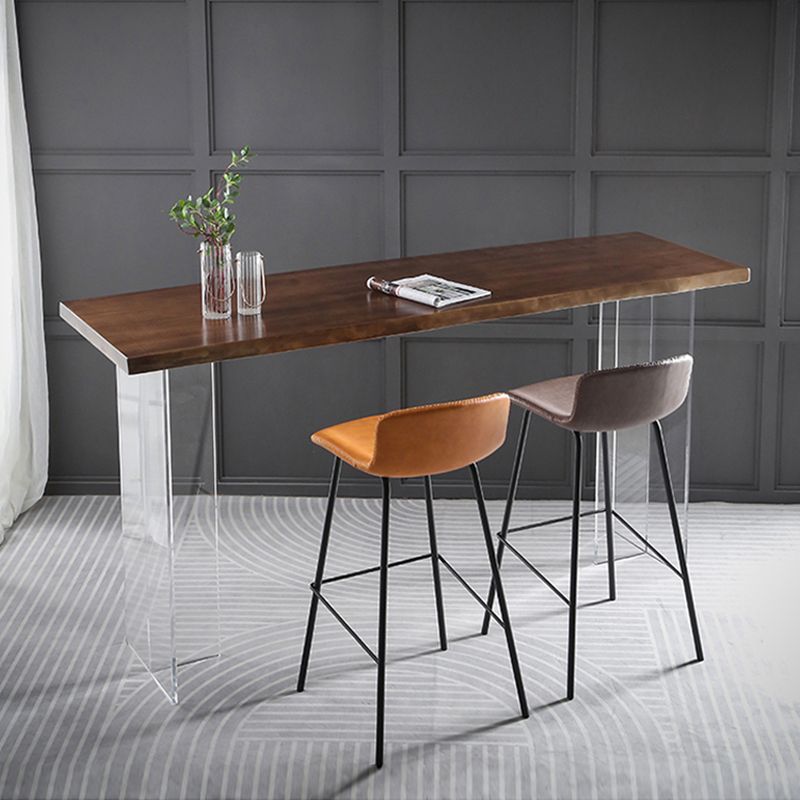 Restaurant Rectangle Wood Top Counter Table Acrylic Base Modern Bar Table Clearhalo 'Bar Furniture' 'Bar Tables' 'bar_tables' 'furn' 'furn_bar_tables' 'Furniture' 'furniture_bar_tables' 'Kitchen & Dining Furniture' 1200x1200_22f701ad-b6c9-412d-bcc2-65f0c4fa9303