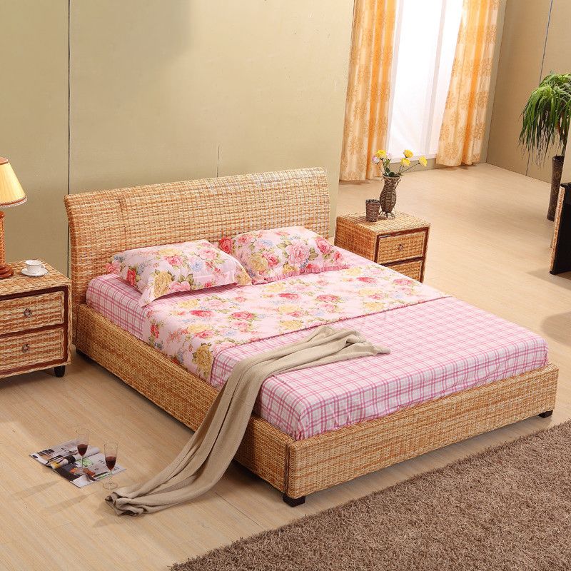 Tropical Rattan Standard Bed Brown 37.40" High Bed with Headboard Clearhalo 'Bedroom Furniture' 'Beds' 'furn' 'furn_beds' 'Furniture' 1200x1200_23010318-fd50-4ad6-86c2-6ab8540398a0