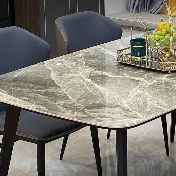 Stone Top Dining Table Contemporary Rectangle Dining Table with 4 Legs in Black