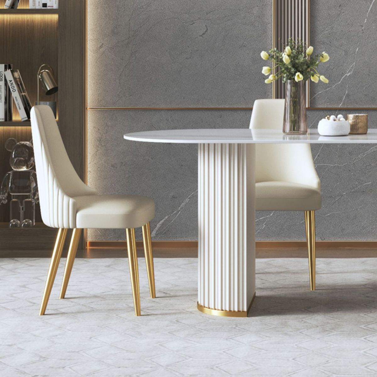 Glam Sintered Stone White Dining Table Oval Standard Dining Table for Kitchen Clearhalo ' dining_table' 'Dining Tables & Seating' 'Dining Tables' 'furn' 'furn_dining_table' 'Furniture' 'furniture_dining_table' 'Kitchen & Dining Furniture' 'kitchen&dining_furn' 'kitchen' 'kitchen_dining_table' 1200x1200_2305dfb0-4edb-4aca-8e0e-8934063dfb7c