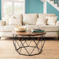 Contemporary Solid Wood Coffee Table with Round Top and Metal Base