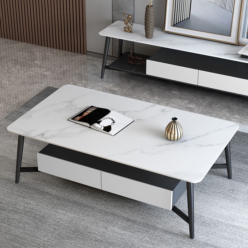 Pizarra 4 patas 1 mesa de café de mesa de café con cajones de almacenamiento