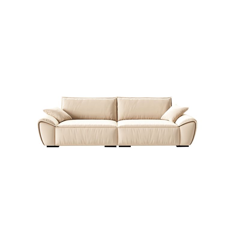 Beige Flared Arm Sofa Faux Leather Seating with Pillows for Living Room