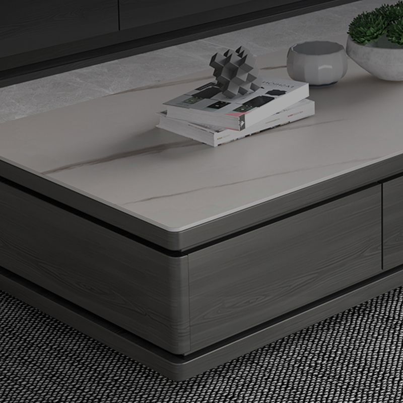 Modern Rectangle Coffee Table Set Espresso Wood Coffee Table with Drawers