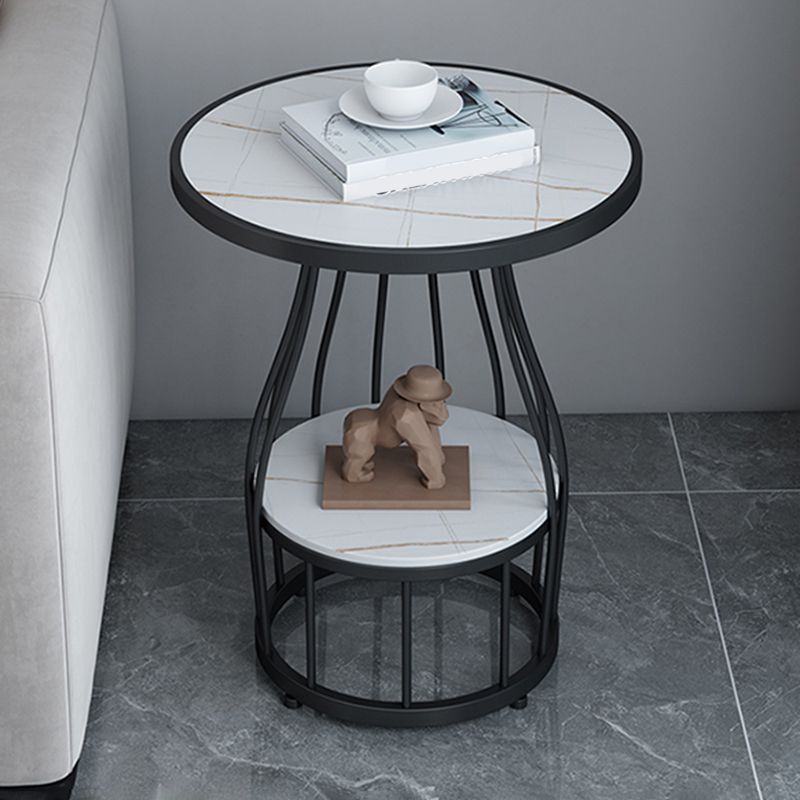 Contemporary Stone Top End Table Dia 19.69" Frame Shelf Included Side Table Clearhalo 'Coffee & Accent Tables' 'End & Side Tables' 'end_side_tables' 'furn' 'furn_end_side_tables' 'Furniture' 'Living Room Furniture' 1200x1200_2313718b-2787-451d-a309-037ba623ba9d