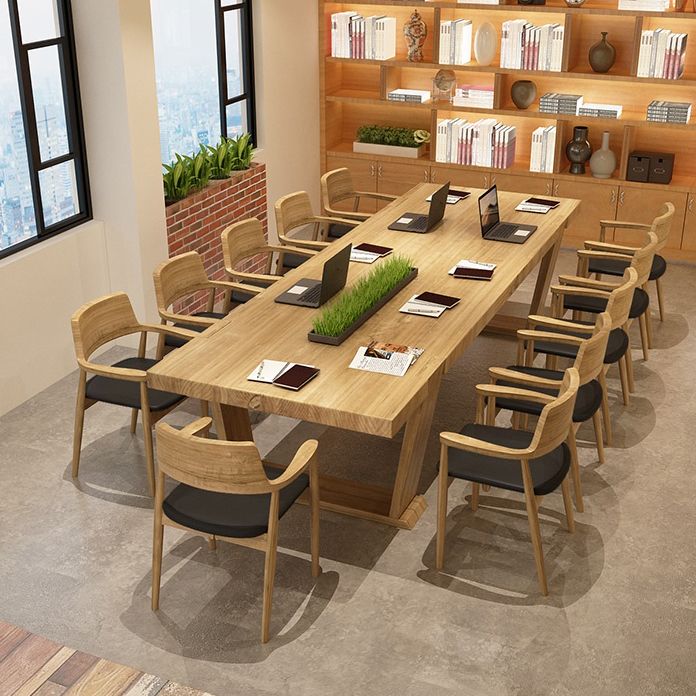 Mesa de reuniones de rectángulo de madera sólida de la oficina en casa escritura de escritura moderna