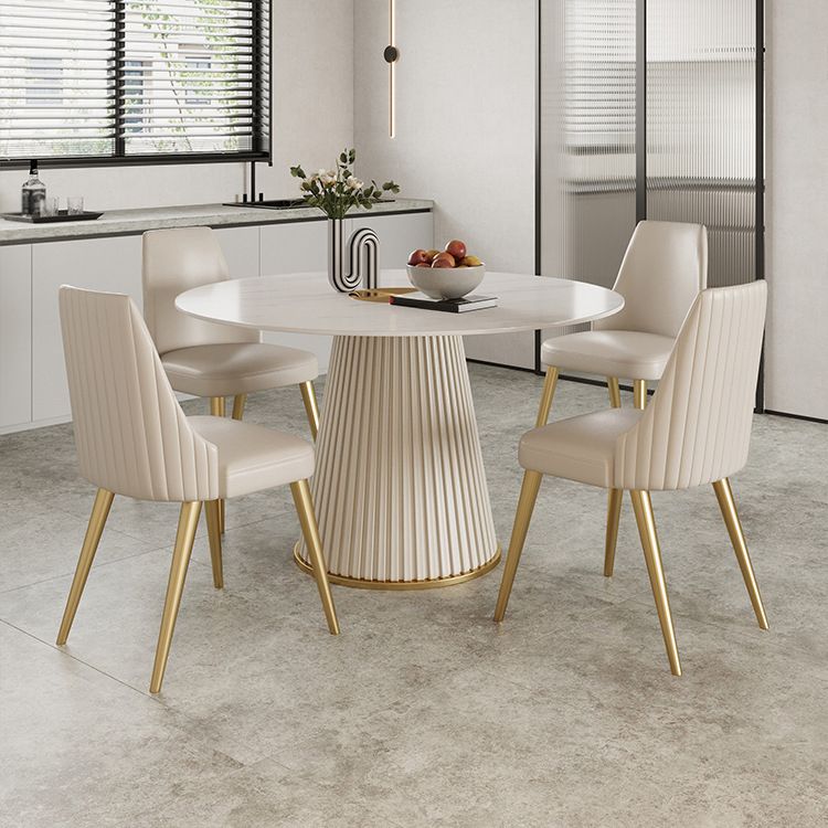 Ronde eettafel met witte basis, moderne stenen tafel voor de keuken