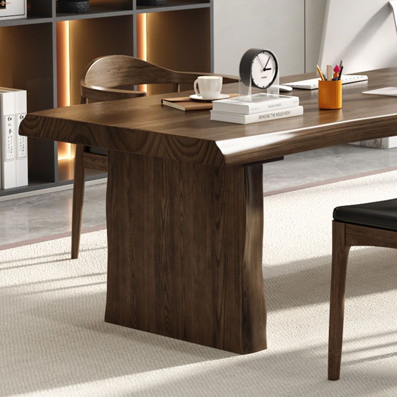 Moderne dubbele voetstuk eettafel vaste houten eetkamer keukentafel in bruin