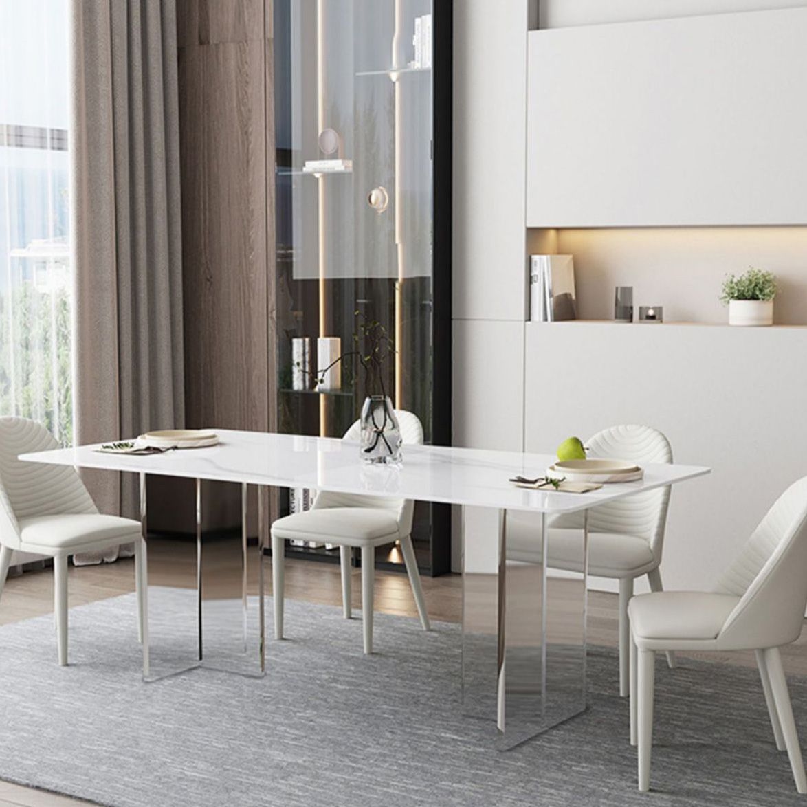 Medieval Modern Stone Dining Table Double Pedestal Rectangle Table for Dining Room Clearhalo 'Dining Tables & Seating' 'Dining Tables' 'dining_table' 'furn' 'furn_dining_table' 'Furniture' 'Kitchen & Dining Furniture' 1200x1200_231982c9-cd12-48b6-9f02-b8d34eed0ba7