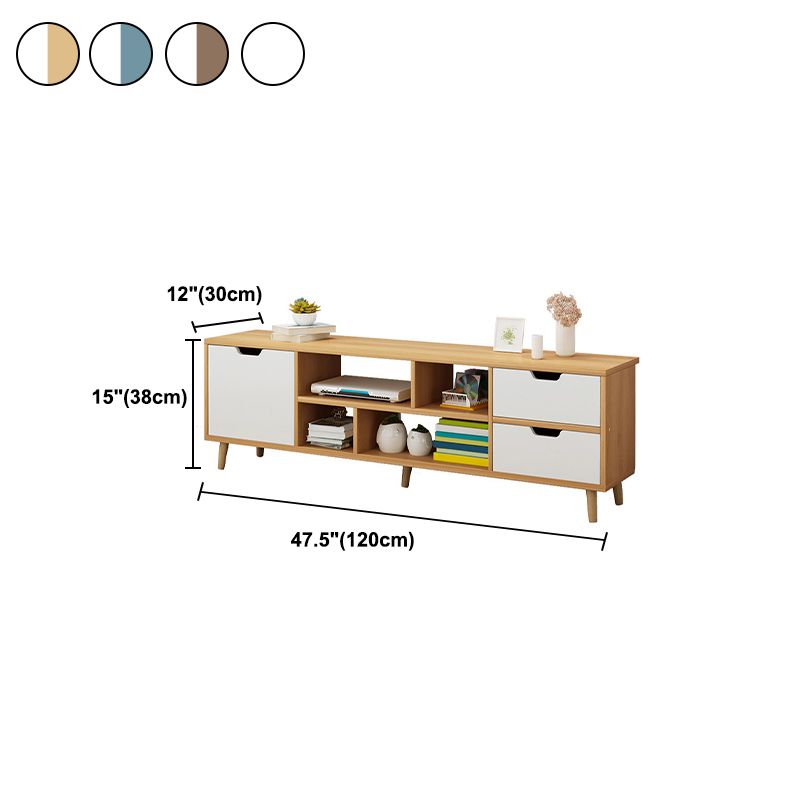 Soporte de televisión nórdico de 12 "D Consola de TV de madera de almacenamiento abierto con cajones y puerta