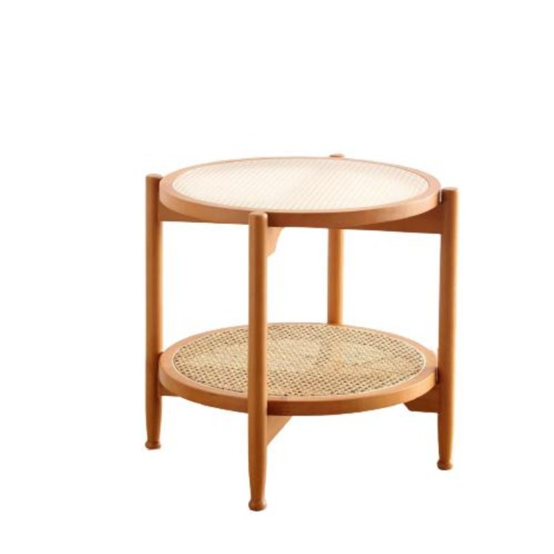 21.65 "高さの丸いガラス上部サイドテーブルウッド4脚エンドテーブル付き棚付き