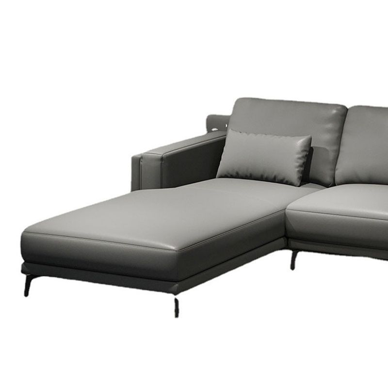 Square Arm Grey Pillowed Back Cushions Splayed Wooden Legs Sofa Clearhalo 'furn' 'furn_sectionals' 'Furniture' 'furniture_sectionals' 'kitchen' 'kitchen_sectionals' 'Living Room Furniture' 'Sectionals' 1200x1200_231d3073-68ef-4af6-8798-7874e367c731