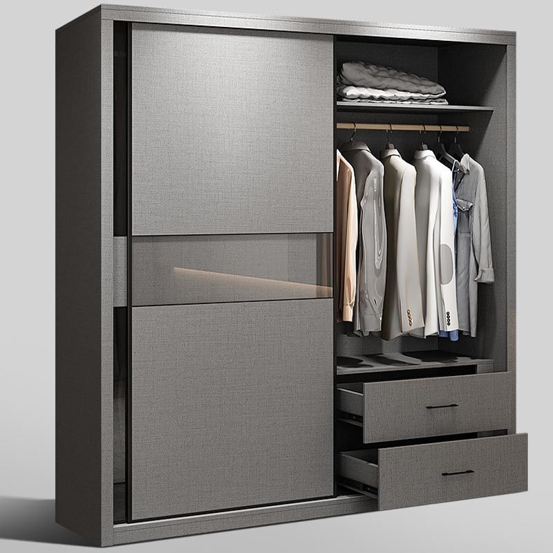 Modern Style Glass Wardrobe Gray Colour Soft Close Drawer Wardrobe Closet Clearhalo 'Armoires & Wardrobes' 'armoires_wardrobes' 'Bedroom Furniture' 'furn' 'furn_armoires_wardrobes' 'Furniture' 1200x1200_231ee1de-5084-40a1-8c9c-722513315597