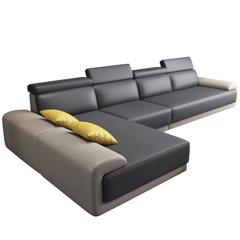 Faux Leather Sofa and Chaise Gray Pillow Top Arm Slipcovered Sofa Clearhalo 'furn' 'furn_sectionals' 'Furniture' 'Living Room Furniture' 'Sectionals' 1200x1200_23208e39-0455-4c9c-abab-13e68b74fd2f