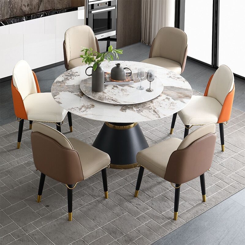 Contemporary Round Dining Table Sintered Stone Table with Black Pedestal Base,51.2"L x 51.2"W x 30"H Clearhalo ' dining_table' 'Dining Tables & Seating' 'Dining Tables' 'furn' 'furn_dining_table' 'Furniture' 'furniture_dining_table' 'Kitchen & Dining Furniture' 'kitchen&dining_furn' 'kitchen' 'kitchen_dining_table' 1200x1200_23219ec0-f7ea-45f4-8ab7-517d69d52566