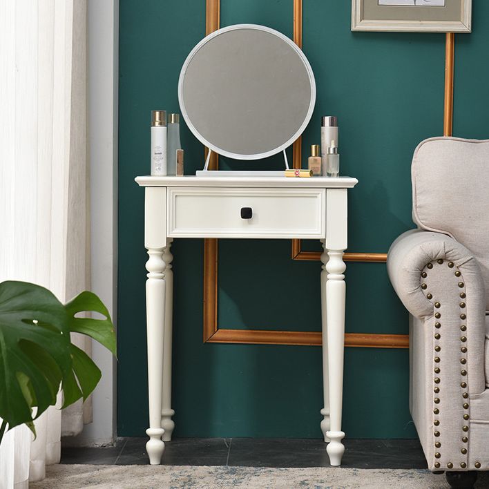 Modern Style Pine White Rectangular 4 Legs Dressing Table with 2 Drawers