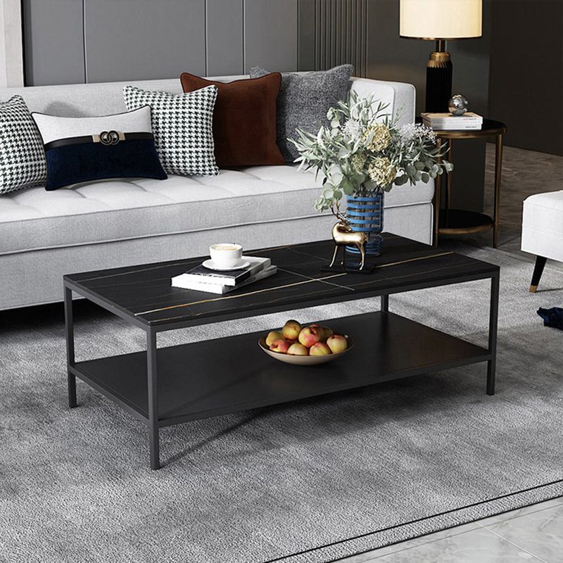 Tavolino da cocktail rettangolare in ardesia con 4 gambe e ripiano portaoggetti